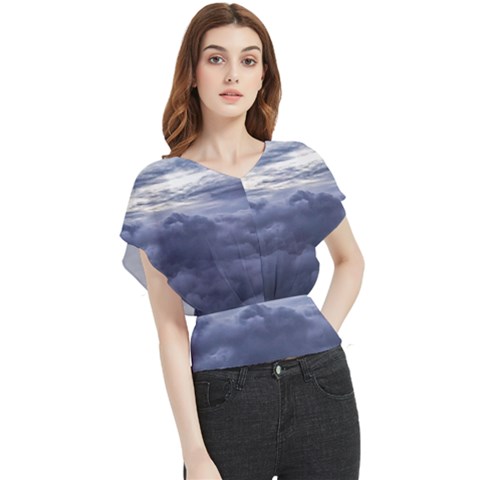 Majestic Clouds Landscape Butterfly Chiffon Blouse by dflcprintsclothing