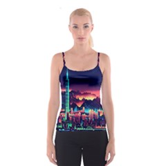 Cityscape Building Painting 3d City Illustration Spaghetti Strap Top