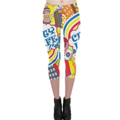 Colorful City Life Horizontal Seamless Pattern Urban City Capri Leggings 