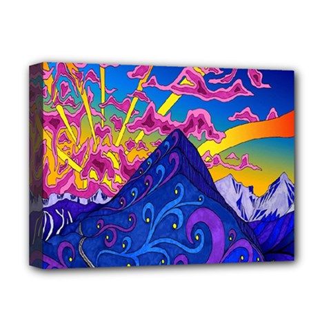 Blue And Purple Mountain Painting Psychedelic Colorful Lines Deluxe Canvas 16  X 12  (stretched) 