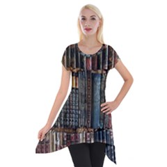 Abstract Colorful Texture Short Sleeve Side Drop Tunic by Bedest