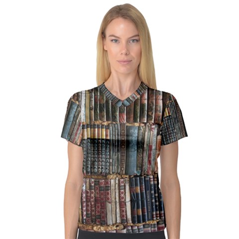 Pile Of Books Photo Of Assorted Book Lot Backyard Antique Store V-neck Sport Mesh T-shirt by Bedest