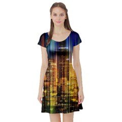 Skyline Light Rays Gloss Upgrade Short Sleeve Skater Dress by Cemarart