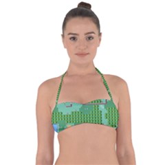 Green Retro Games Pattern Tie Back Bikini Top by Cemarart