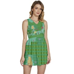 Green Retro Games Pattern Sleeveless High Waist Mini Dress by Cemarart