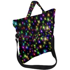 Star Colorful Christmas Abstract Fold Over Handle Tote Bag by Cemarart