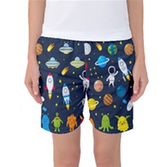 Big Set Cute Astronauts Space Planets Stars Aliens Rockets Ufo Constellations Satellite Moon Rover Women s Basketball Shorts by Cemarart