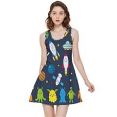 Big Set Cute Astronauts Space Planets Stars Aliens Rockets Ufo Constellations Satellite Moon Rover Inside Out Reversible Sleeveless Dress by Cemarart