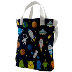 Big Set Cute Astronauts Space Planets Stars Aliens Rockets Ufo Constellations Satellite Moon Rover Canvas Messenger Bag by Cemarart