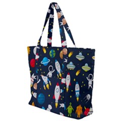 Big Set Cute Astronauts Space Planets Stars Aliens Rockets Ufo Constellations Satellite Moon Rover Zip Up Canvas Bag by Cemarart