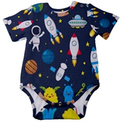 Big Set Cute Astronauts Space Planets Stars Aliens Rockets Ufo Constellations Satellite Moon Rover Baby Short Sleeve Bodysuit by Cemarart