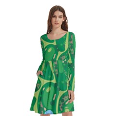 Golf Course Par Golf Course Green Long Sleeve Knee Length Skater Dress With Pockets by Cemarart