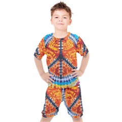 Tie Dye Peace Sign Kids  T-shirt And Shorts Set by Cemarart