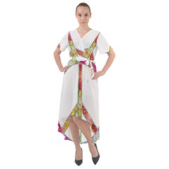 Flourish Decorative Peace Sign Front Wrap High Low Dress