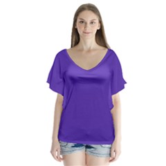 Ultra Violet Purple V-neck Flutter Sleeve Top by Patternsandcolors