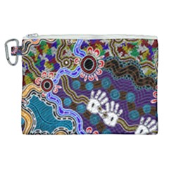 Authentic Aboriginal Art - Discovering Your Dreams Canvas Cosmetic Bag (xl) by hogartharts