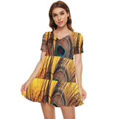 Oceans Stunning Painting Sunset Scenery Wave Paradise Beache Mountains Tiered Short Sleeve Babydoll Dress by Cemarart