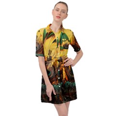 Sunset Illustration Water Night Sun Landscape Grass Clouds Painting Digital Art Drawing Belted Shirt Dress