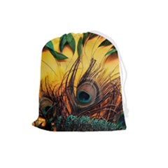 Peacock Feather Native Drawstring Pouch (large) by Cemarart