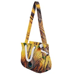 Peacock Feather Native Rope Handles Shoulder Strap Bag by Cemarart