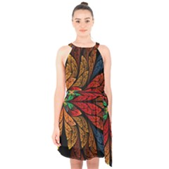 Fractals, Floral Ornaments, Rings Halter Collar Waist Tie Chiffon Dress by nateshop