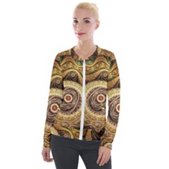 Fractals, Floral Ornaments, Waves Velvet Zip Up Jacket by nateshop