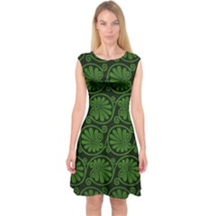 Green Floral Pattern Floral Greek Ornaments Capsleeve Midi Dress by nateshop