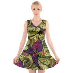 Green Paisley Background, Artwork, Paisley Patterns V-neck Sleeveless Dress by nateshop