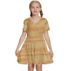 Light Wooden Texture, Wooden Light Brown Background Kids  Short Sleeve Tiered Mini Dress by nateshop