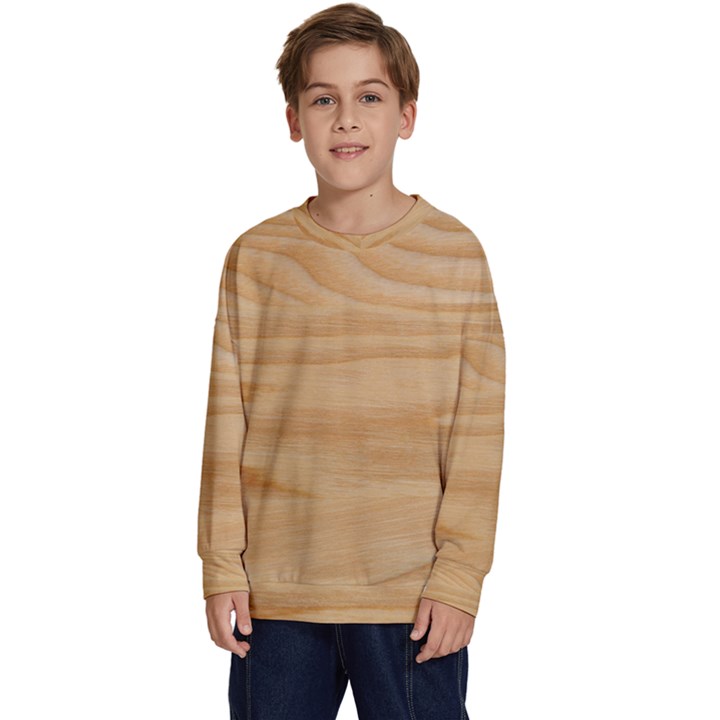 Light Wooden Texture, Wooden Light Brown Background Kids  Crewneck Sweatshirt