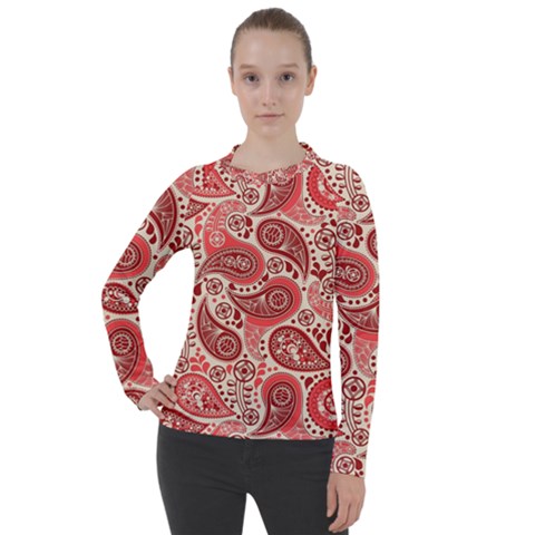 Paisley Red Ornament Texture Women s Pique Long Sleeve T-shirt by nateshop