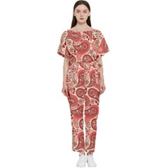 Paisley Red Ornament Texture Batwing Lightweight Chiffon Jumpsuit by nateshop