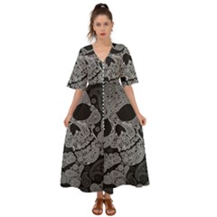 Paisley Skull, Abstract Art Kimono Sleeve Boho Dress by nateshop