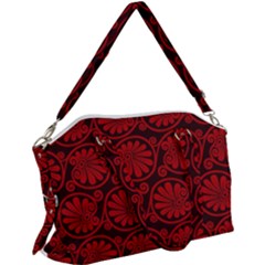 Red Floral Pattern Floral Greek Ornaments Canvas Crossbody Bag by nateshop