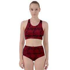 Red Floral Pattern Floral Greek Ornaments Racer Back Bikini Set by nateshop