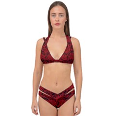 Red Floral Pattern Floral Greek Ornaments Double Strap Halter Bikini Set by nateshop