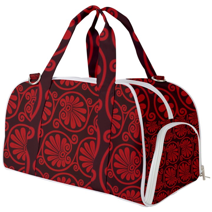 Red Floral Pattern Floral Greek Ornaments Burner Gym Duffel Bag