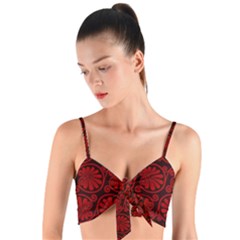 Red Floral Pattern Floral Greek Ornaments Woven Tie Front Bralet by nateshop