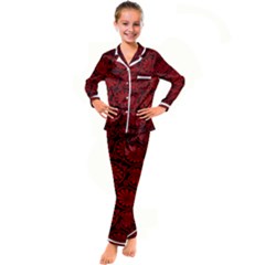 Red Floral Pattern Floral Greek Ornaments Kids  Satin Long Sleeve Pajamas Set by nateshop