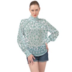 Round Ornament Texture High Neck Long Sleeve Chiffon Top by nateshop