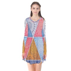 Texture With Triangles Long Sleeve V-neck Flare Dress by nateshop
