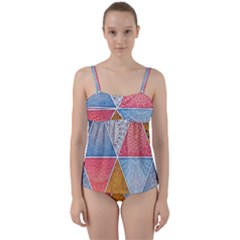 Texture With Triangles Twist Front Tankini Set by nateshop