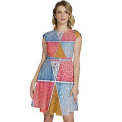 Texture With Triangles Cap Sleeve High Waist Dress