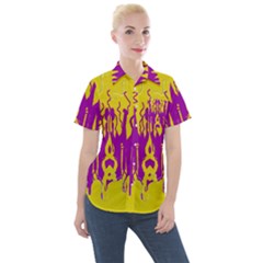 Yellow And Purple In Harmony Women s Short Sleeve Pocket Shirt