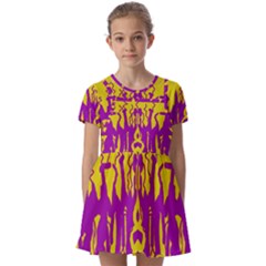 Yellow And Purple In Harmony Kids  Short Sleeve Pinafore Style Dress by pepitasart