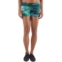 Mountain Wolf Tree Nature Moon Yoga Shorts by Cemarart