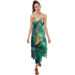 Lion King Of The Jungle Nature Halter Tie Back Dress  by Cemarart