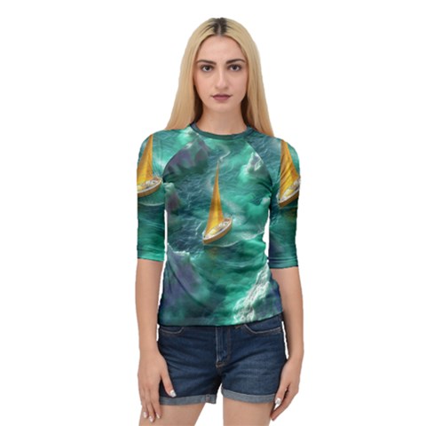 Double Exposure Flower Quarter Sleeve Raglan T-shirt by Cemarart