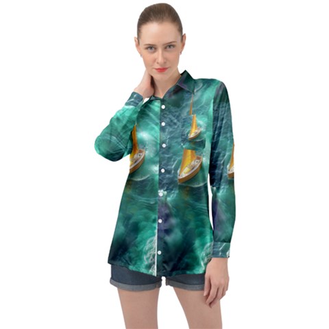 Double Exposure Flower Long Sleeve Satin Shirt by Cemarart