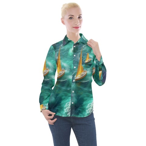 Double Exposure Flower Women s Long Sleeve Pocket Shirt by Cemarart